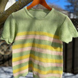 Vintage Green, Pink, and Yellow Knit Sweater